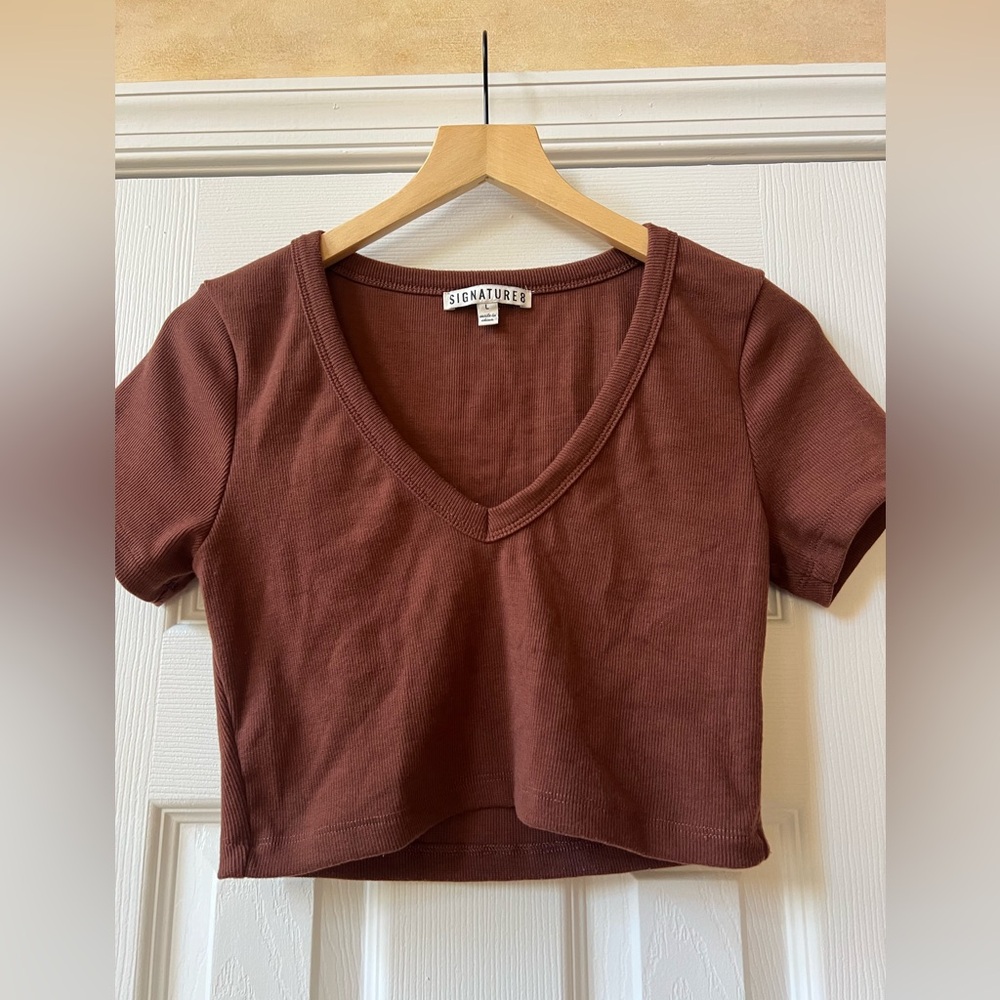 Signature 8 large brown deep V crop top worn once